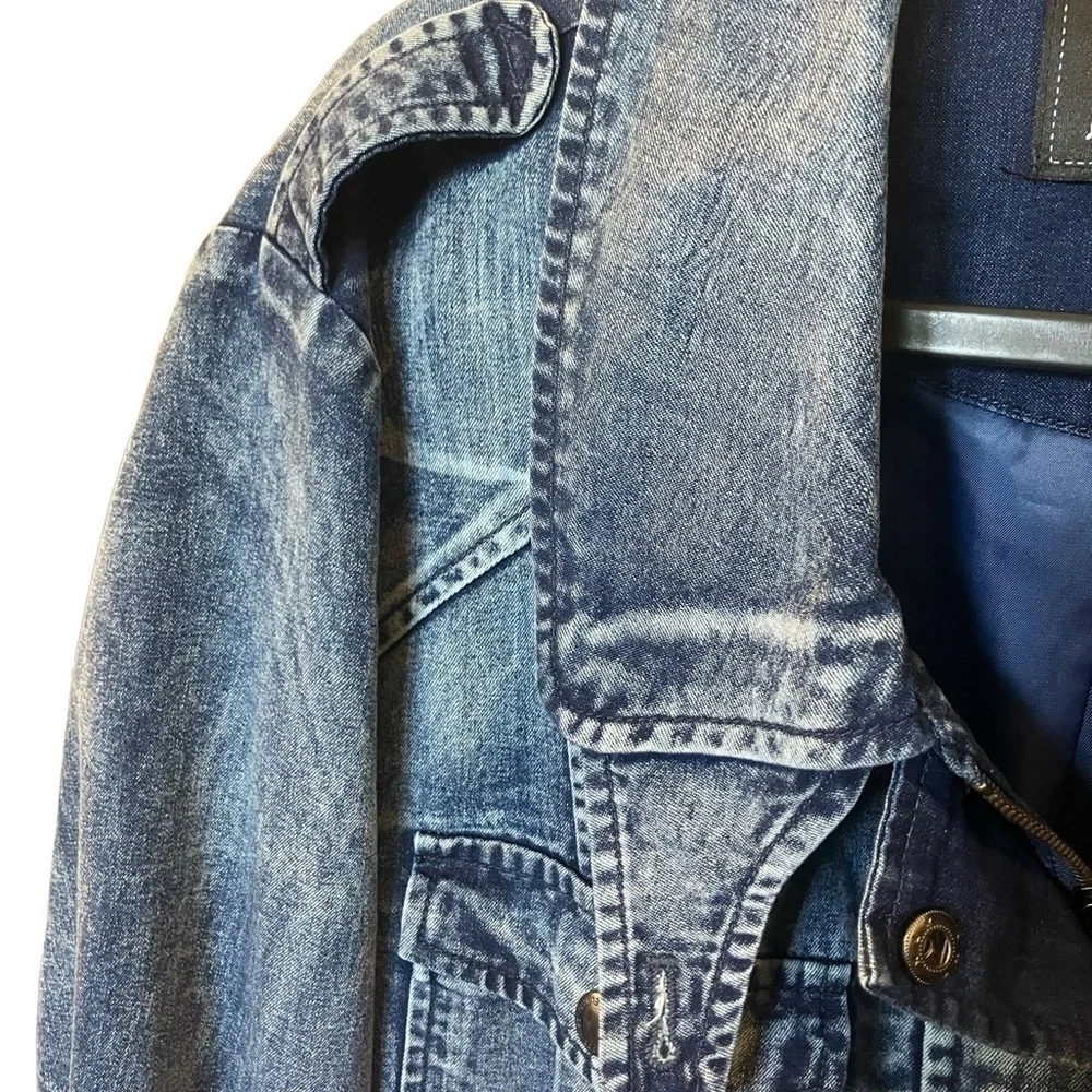 Sam Edelman Denim Jacket Snap Placket Pocket Medium Wash Size XL